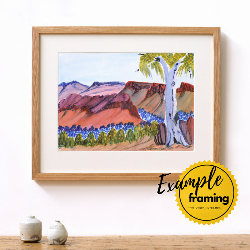 Aboriginal Artwork by Ivy Pareroultja, On the way to Glen Helen, 36x26cm
