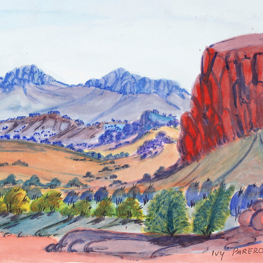Aboriginal Artwork by Ivy Pareroultja, The other side of Glen Helen Gorge, 74x26.5cm