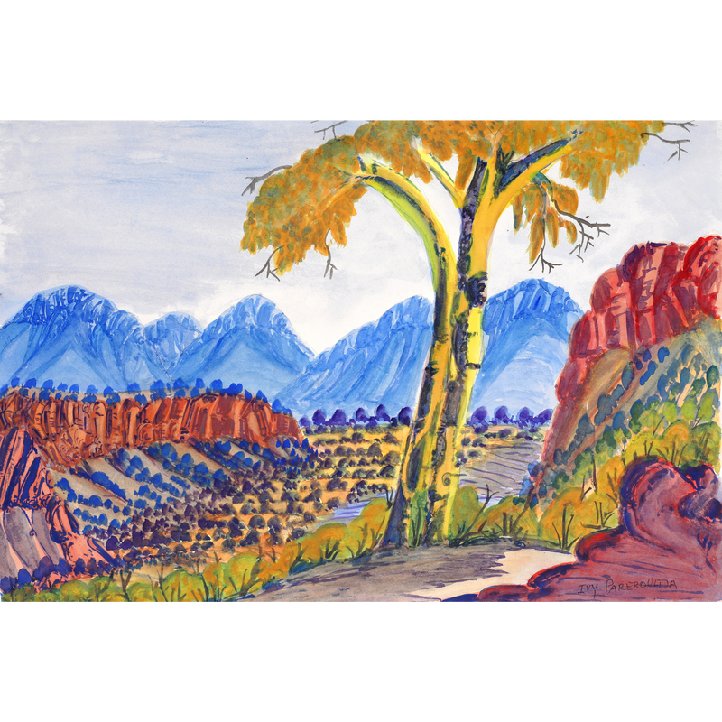 Aboriginal Artwork by Ivy Pareroultja, West of Haasts Bluff, 54x36cm