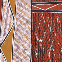 Aboriginal Artwork by Jack Yurrulbbirri Nawilil, Kunkale Wobe (Fishtrap Fence), 100x47cm Bark