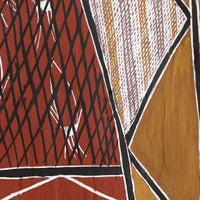 Aboriginal Artwork by Jack Yurrulbbirri Nawilil, Kunkale Wobe (Fishtrap Fence), 100x47cm Bark
