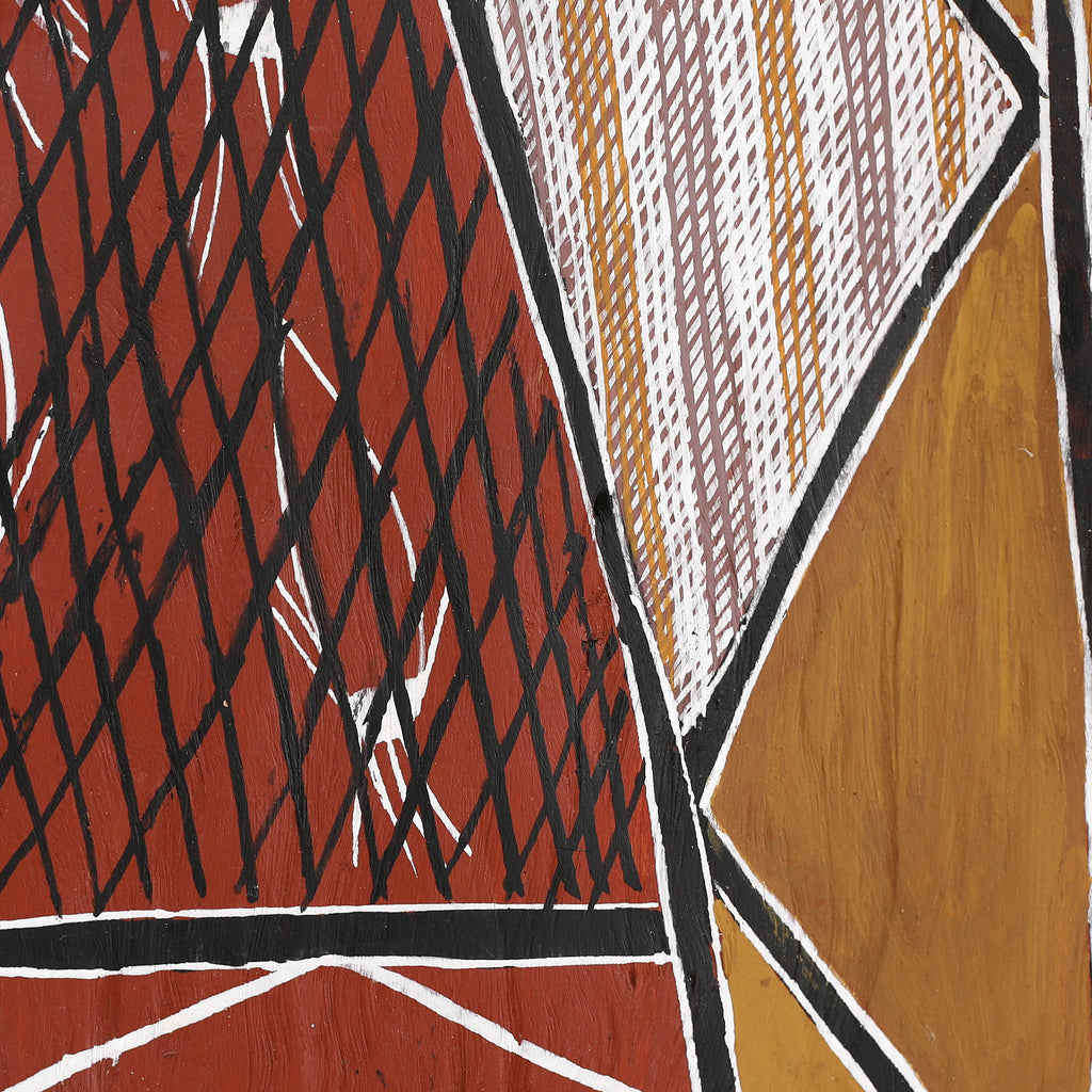 Aboriginal Artwork by Jack Yurrulbbirri Nawilil, Kunkale Wobe (Fishtrap Fence), 100x47cm Bark - ART ARK®