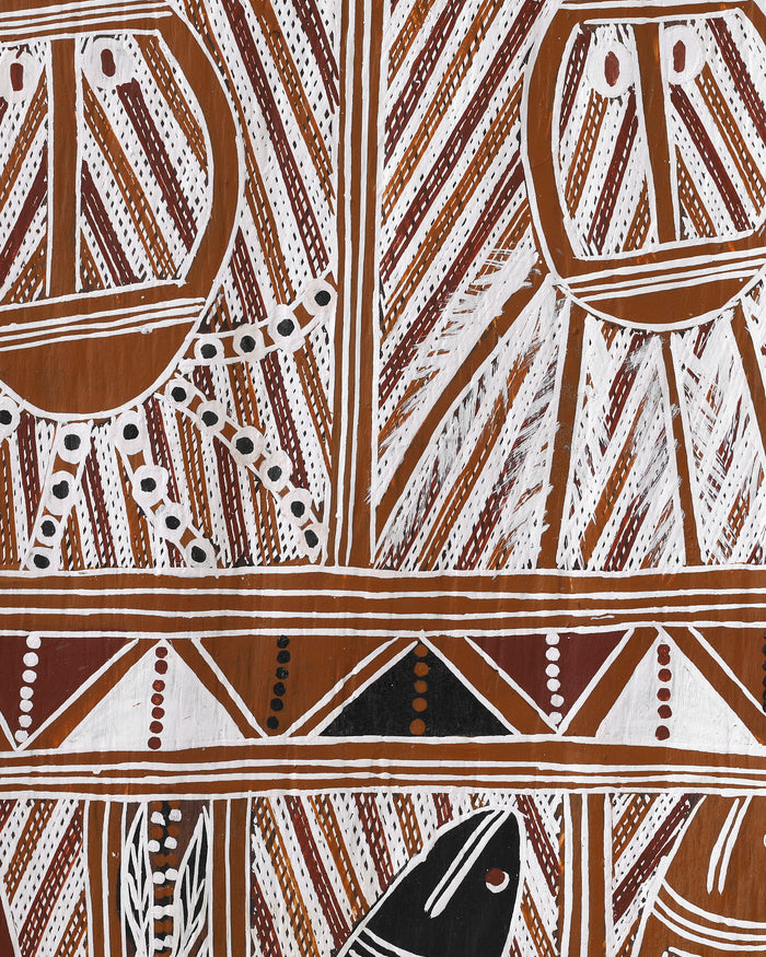 Aboriginal Art by Jack Pascoe, Lunggurrma Body Designs Bark Painting, 103x53cm - ART ARK®