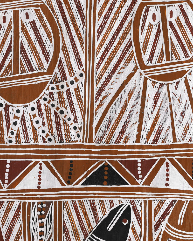 Aboriginal Artwork by Jack Pascoe, Lunggurrma Body Designs Bark Painting, 103x53cm