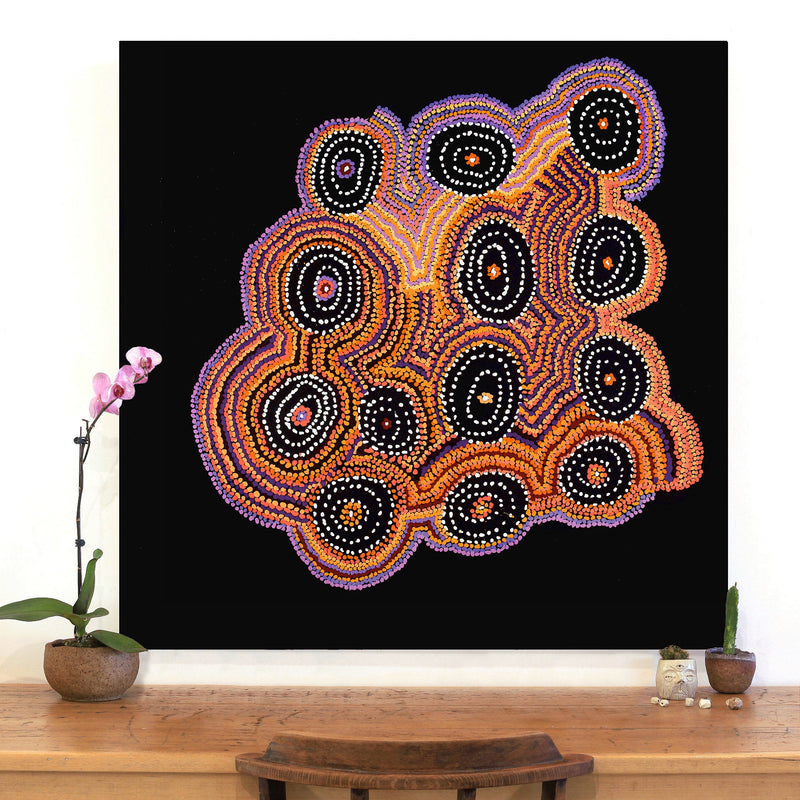 Aboriginal Artwork by Jeani Napangardi Lewis, Mina Mina Jukurrpa, 107x107cm