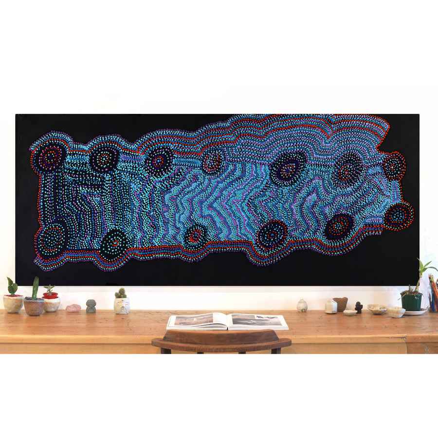 Aboriginal Artwork by Jeani Napangardi Lewis, Mina Mina Jukurrpa - Ngalyipi, 183x76cm