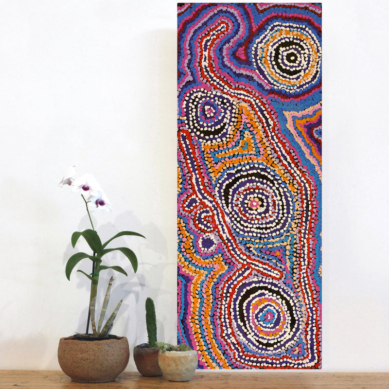 Aboriginal Artwork by Jeani Napangardi Lewis, Mina Mina Jukurrpa, 76x30cm