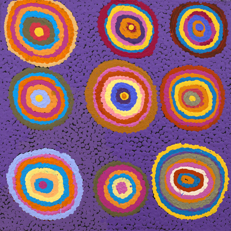 Aboriginal Artwork by Jeanie Nampijinpa Ross, Watiya-warnu Jukurrpa (Seed Dreaming), 30x30cm