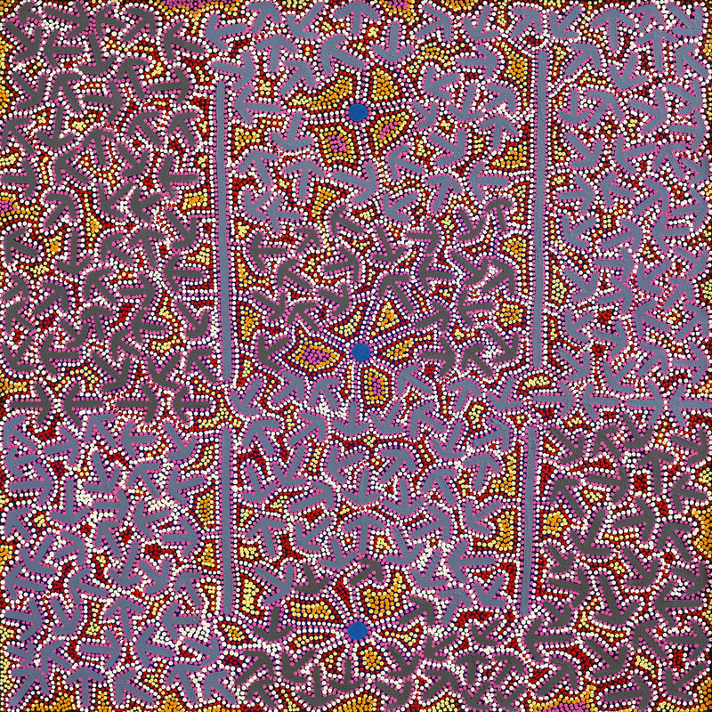 Aboriginal Artwork by Jeffrey Jangala Gallagher, Yankirri Jukurrpa (Emu Dreaming) - Ngarlikurlangu, 107x107cm