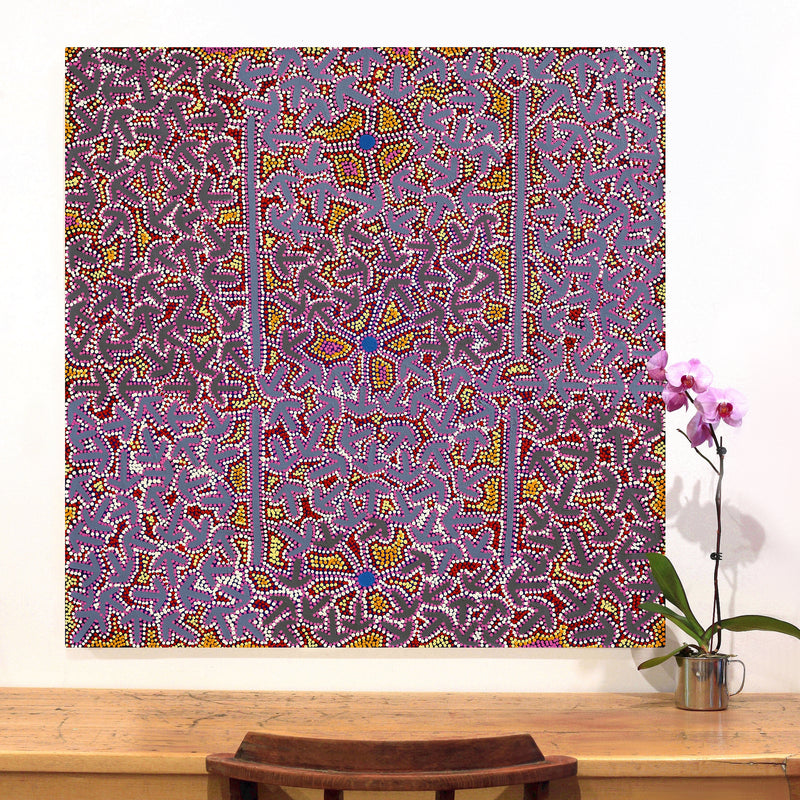 Aboriginal Artwork by Jeffrey Jangala Gallagher, Yankirri Jukurrpa (Emu Dreaming) - Ngarlikurlangu, 107x107cm