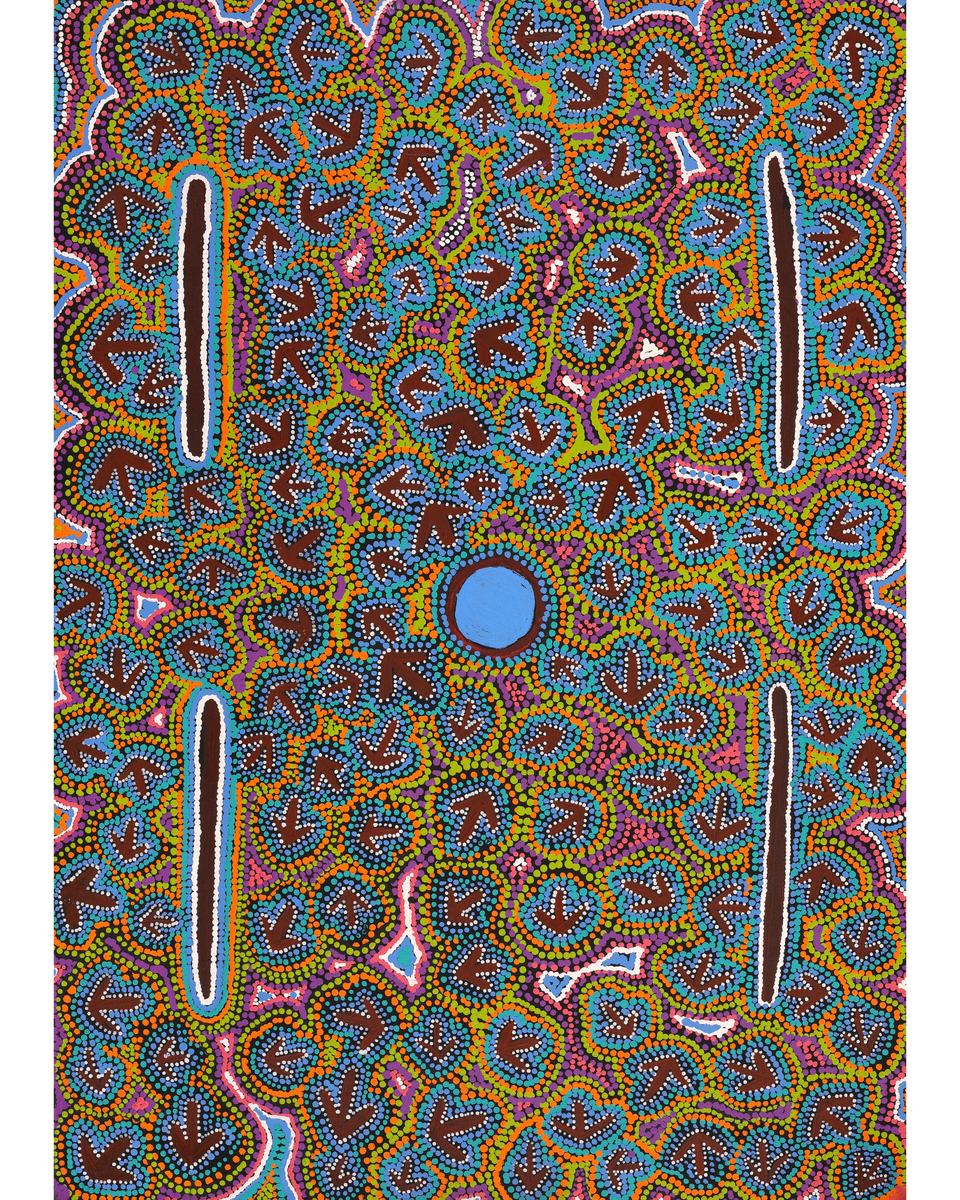 Aboriginal Artwork by Jeffrey Jangala Gallagher, Yankirri Jukurrpa (Emu Dreaming) - Ngarlikurlangu, 107x76cm