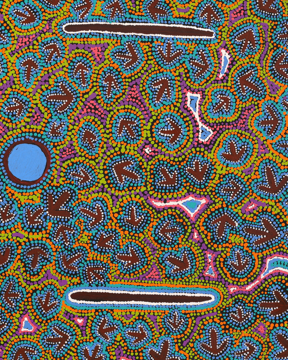 Aboriginal Artwork by Jeffrey Jangala Gallagher, Yankirri Jukurrpa (Emu Dreaming) - Ngarlikurlangu, 107x76cm