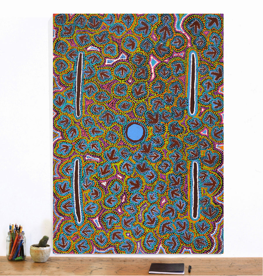 Aboriginal Artwork by Jeffrey Jangala Gallagher, Yankirri Jukurrpa (Emu Dreaming) - Ngarlikurlangu, 107x76cm