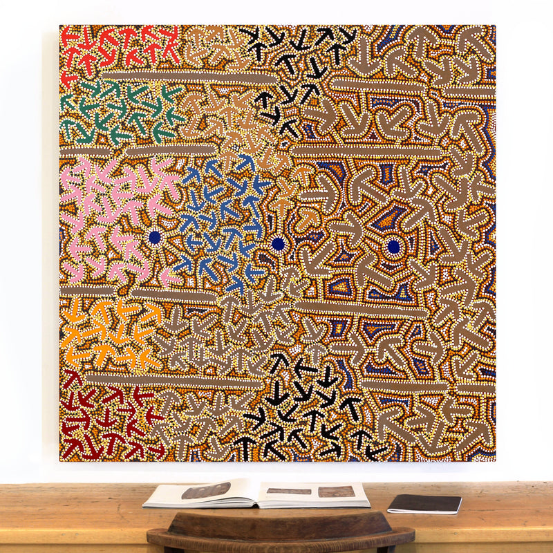 Aboriginal Artwork by Jeffrey Jangala Gallagher, Yankirri Jukurrpa (Emu Dreaming) - Ngarlikurlangu, 122x122cm
