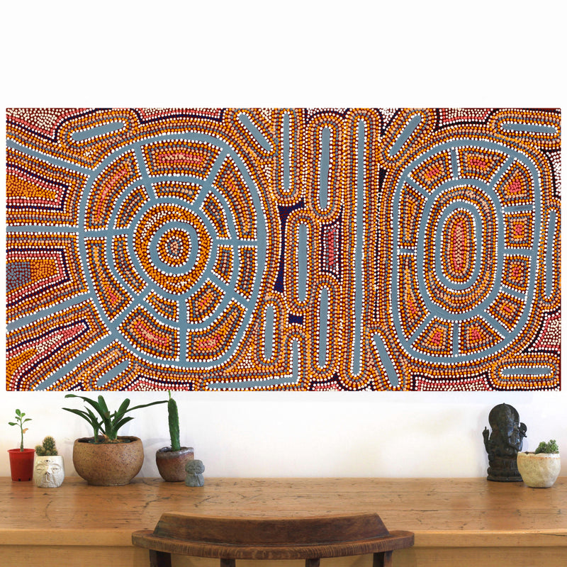 Aboriginal Artwork by Jeffrey Jangala Gallagher, Yankirri Jukurrpa (Emu Dreaming) - Ngarlikurlangu, 122x61cm