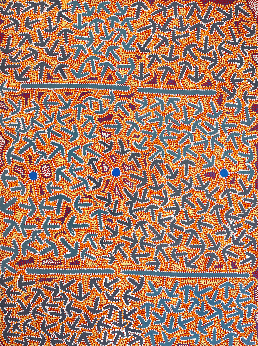 Aboriginal Artwork by Jeffrey Jangala Gallagher, Yankirri Jukurrpa (Emu Dreaming) - Ngarlikurlangu, 122x91cm