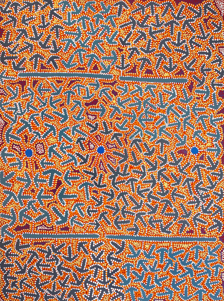 Aboriginal Artwork by Jeffrey Jangala Gallagher, Yankirri Jukurrpa (Emu Dreaming) - Ngarlikurlangu, 122x91cm