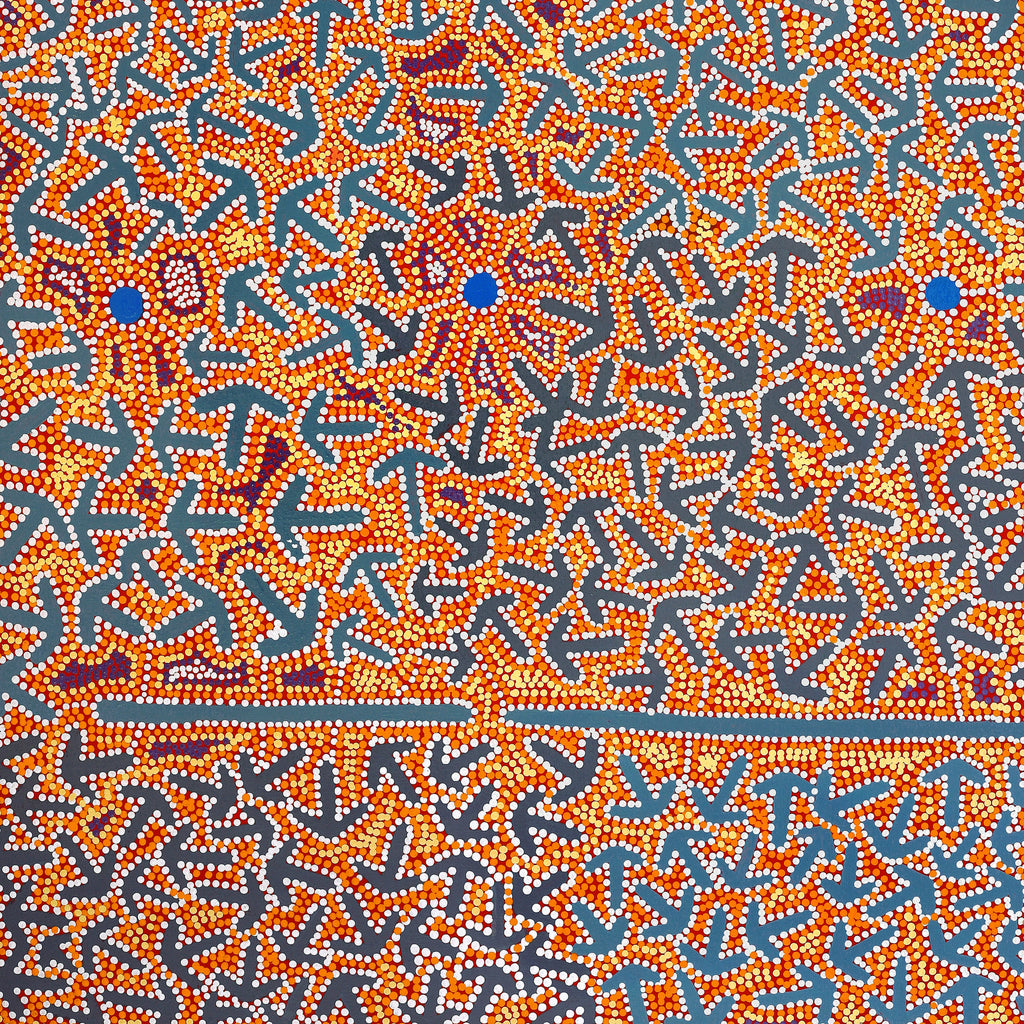 Aboriginal Artwork by Jeffrey Jangala Gallagher, Yankirri Jukurrpa (Emu Dreaming) - Ngarlikurlangu, 122x91cm
