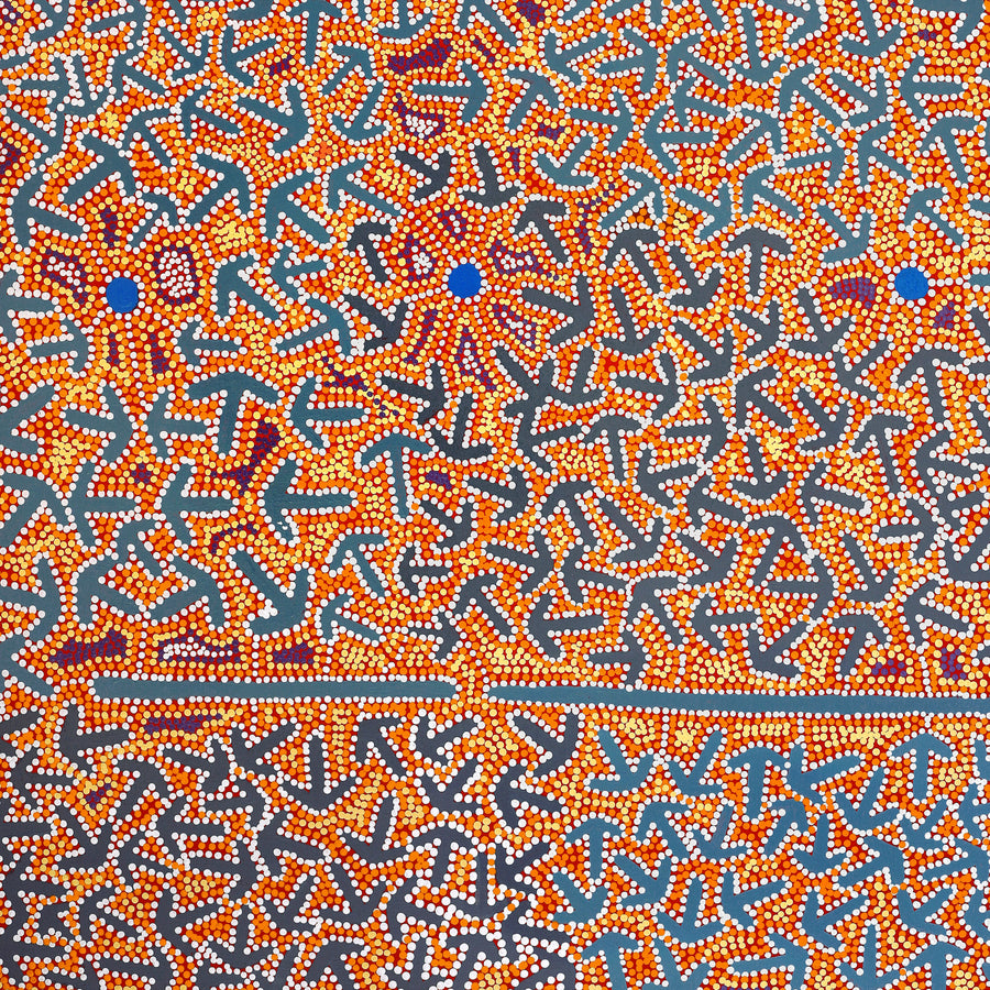 Aboriginal Artwork by Jeffrey Jangala Gallagher, Yankirri Jukurrpa (Emu Dreaming) - Ngarlikurlangu, 122x91cm