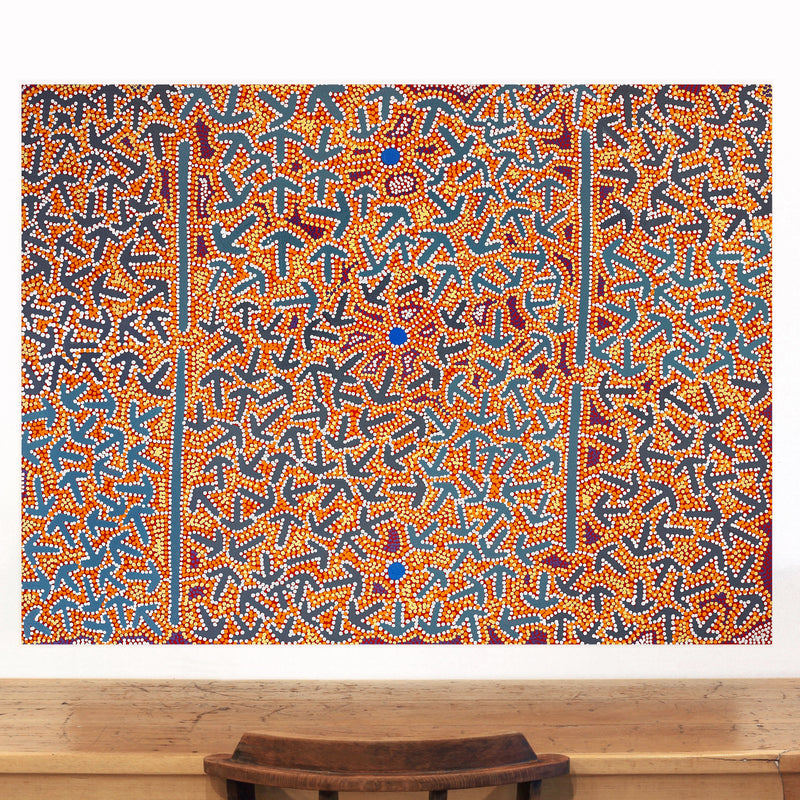 Aboriginal Artwork by Jeffrey Jangala Gallagher, Yankirri Jukurrpa (Emu Dreaming) - Ngarlikurlangu, 122x91cm