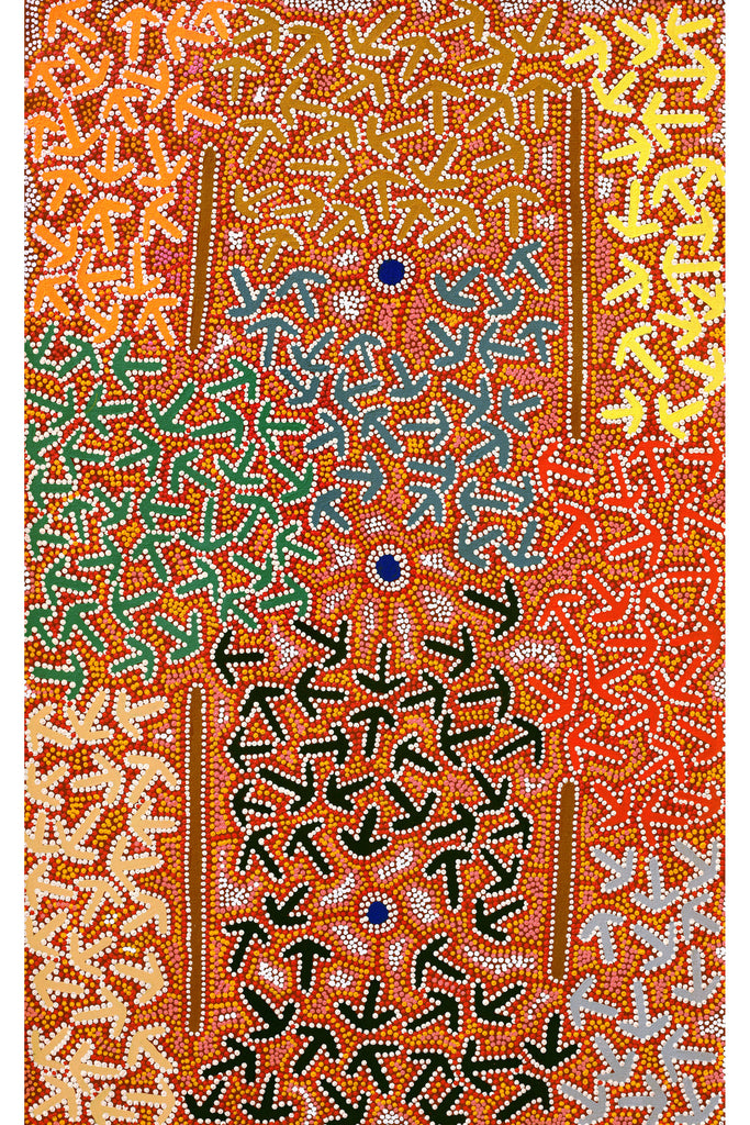 Aboriginal Artwork by Jeffrey Jangala Gallagher, Yankirri Jukurrpa (Emu Dreaming) - Ngarlikurlangu, 122x76cm
