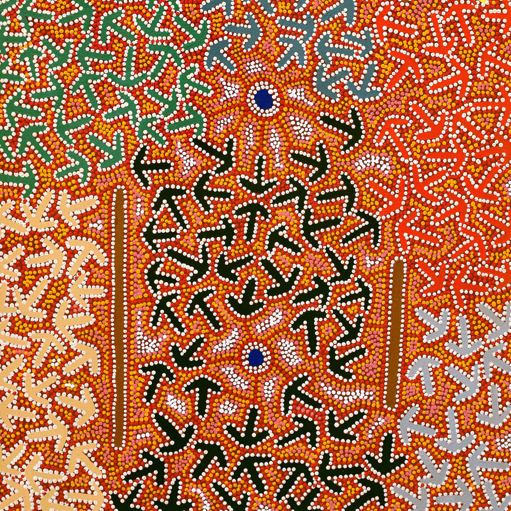 Aboriginal Artwork by Jeffrey Jangala Gallagher, Yankirri Jukurrpa (Emu Dreaming) - Ngarlikurlangu, 122x76cm