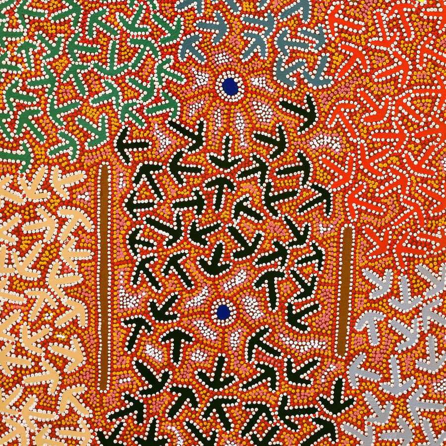 Aboriginal Artwork by Jeffrey Jangala Gallagher, Yankirri Jukurrpa (Emu Dreaming) - Ngarlikurlangu, 122x76cm