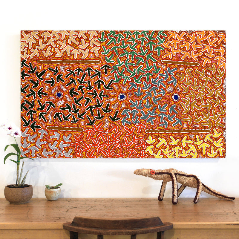 Aboriginal Artwork by Jeffrey Jangala Gallagher, Yankirri Jukurrpa (Emu Dreaming) - Ngarlikurlangu, 122x76cm