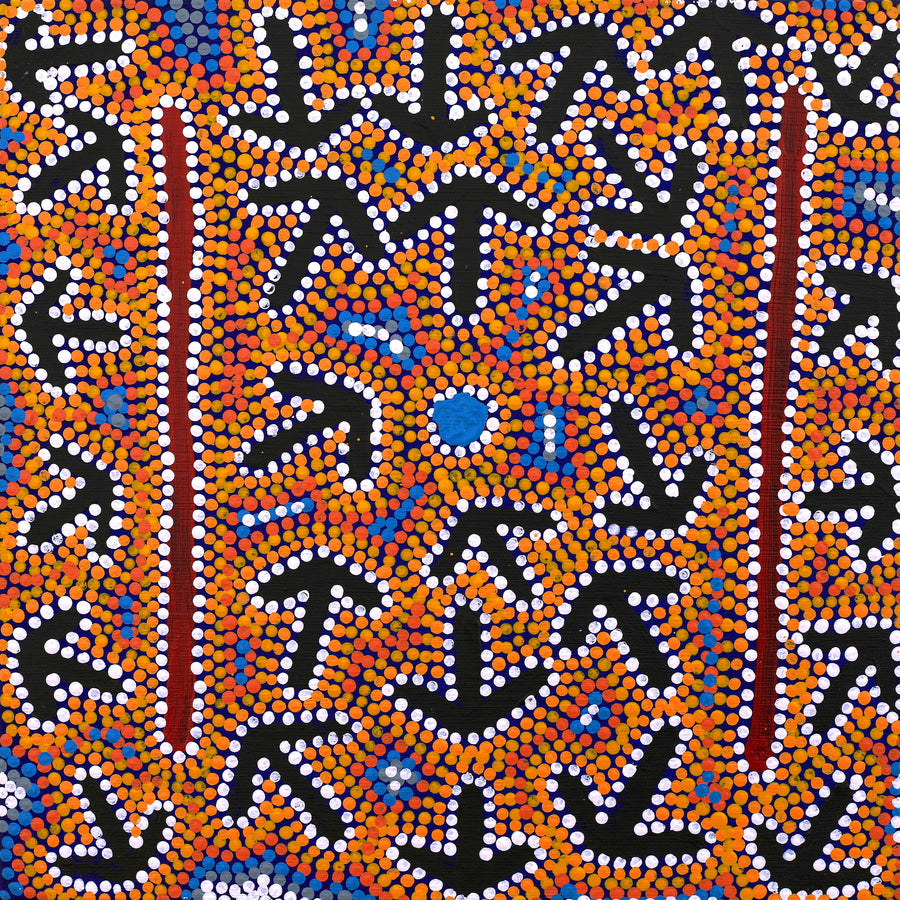 Aboriginal Artwork by Jeffrey Jangala Gallagher, Yankirri Jukurrpa (Emu Dreaming) - Ngarlikurlangu, 30x30cm