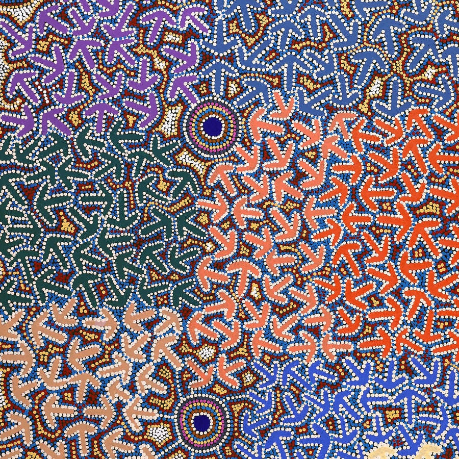 Aboriginal Artwork by Jeffrey Jangala Gallagher, Yankirri Jukurrpa (Emu Dreaming) - Ngarlikurlangu, 152x76cm