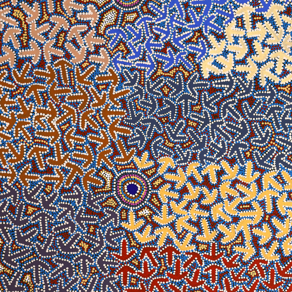 Aboriginal Artwork by Jeffrey Jangala Gallagher, Yankirri Jukurrpa (Emu Dreaming) - Ngarlikurlangu, 152x76cm