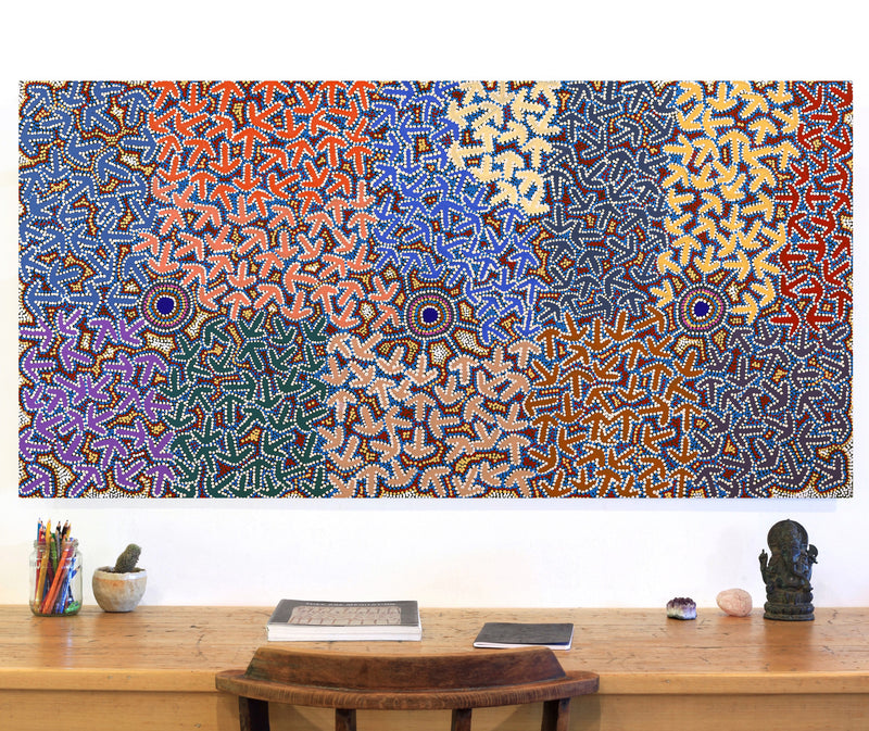 Aboriginal Artwork by Jeffrey Jangala Gallagher, Yankirri Jukurrpa (Emu Dreaming) - Ngarlikurlangu, 152x76cm