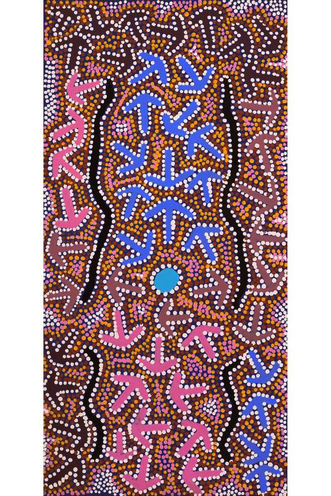 Aboriginal Artwork by Jeffrey Jangala Gallagher, Yankirri Jukurrpa (Emu Dreaming) - Ngarlikurlangu, 61x30cm
