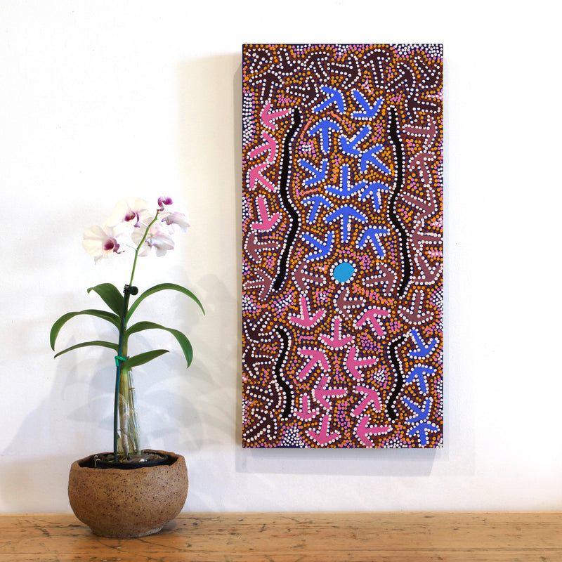 Aboriginal Artwork by Jeffrey Jangala Gallagher, Yankirri Jukurrpa (Emu Dreaming) - Ngarlikurlangu, 61x30cm