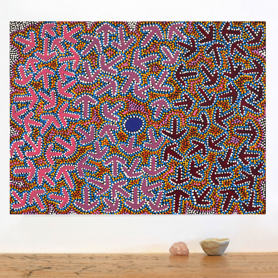 Aboriginal Artwork by Jeffrey Jangala Gallagher, Yankirri Jukurrpa (Emu Dreaming) - Ngarlikurlangu, 61x46cm