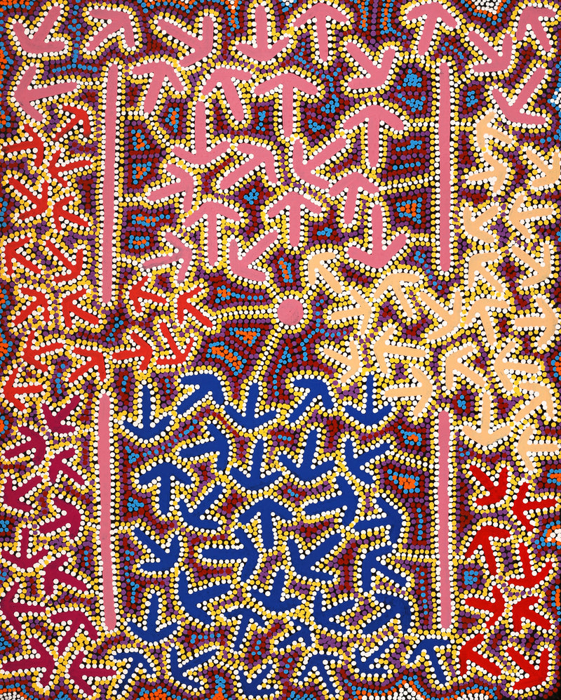 Aboriginal Artwork by Jeffrey Jangala Gallagher, Yankirri Jukurrpa (Emu Dreaming) - Ngarlikurlangu, 76x61cm