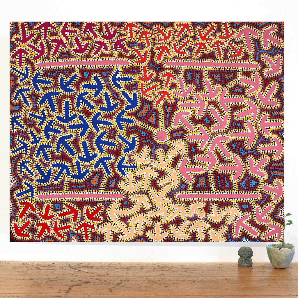 Aboriginal Artwork by Jeffrey Jangala Gallagher, Yankirri Jukurrpa (Emu Dreaming) - Ngarlikurlangu, 76x61cm