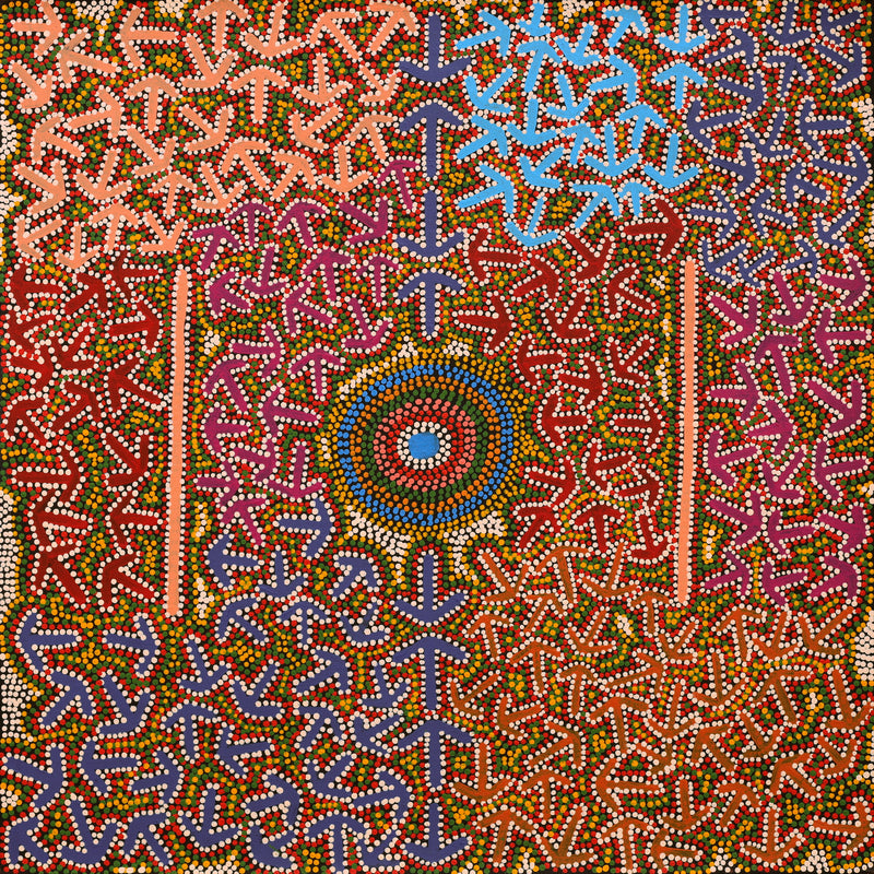Aboriginal Artwork by Jeffrey Jangala Gallagher, Yankirri Jukurrpa (Emu Dreaming) - Ngarlikurlangu, 76x76cm