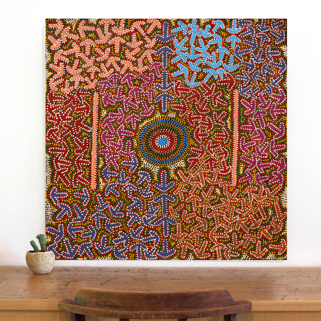 Jeffrey Jangala Gallagher, Yankirri Jukurrpa (Emu Dreaming) - Ngarlikurlangu, 76x76cm