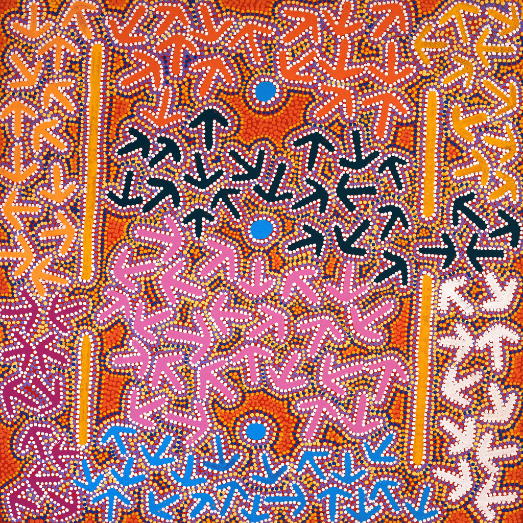 Aboriginal Artwork by Jeffrey Jangala Gallagher, Yankirri Jukurrpa (Emu Dreaming) - Ngarlikurlangu, 76x76cm