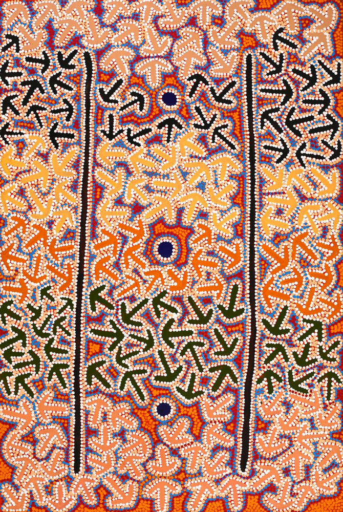 Aboriginal Artwork by Jeffrey Jangala Gallagher, Yankirri Jukurrpa (Emu Dreaming) - Ngarlikurlangu, 91x61cm