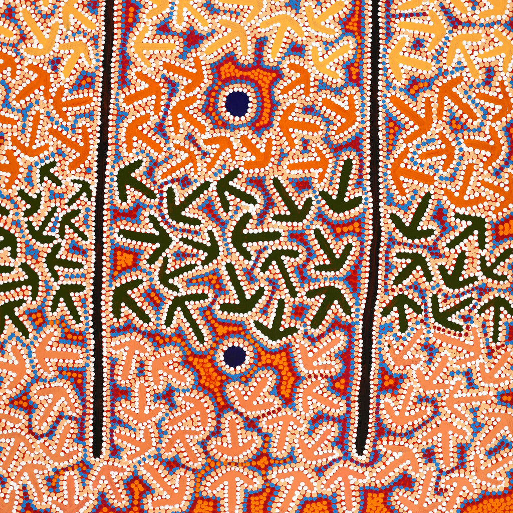 Aboriginal Artwork by Jeffrey Jangala Gallagher, Yankirri Jukurrpa (Emu Dreaming) - Ngarlikurlangu, 91x61cm