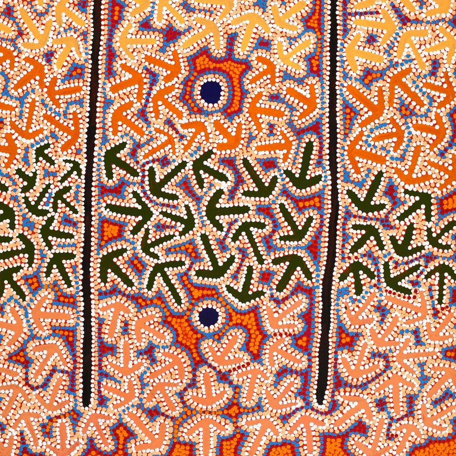 Aboriginal Artwork by Jeffrey Jangala Gallagher, Yankirri Jukurrpa (Emu Dreaming) - Ngarlikurlangu, 91x61cm