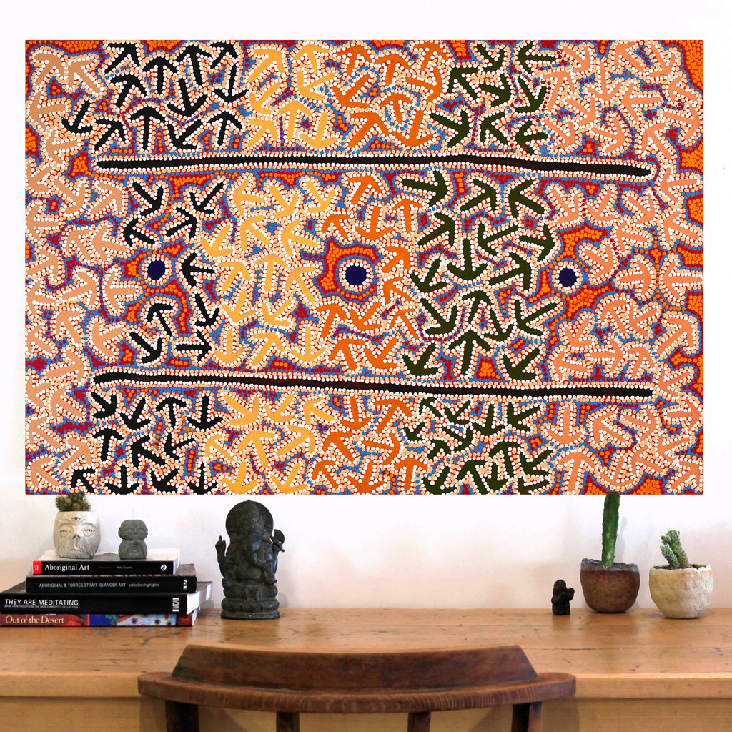Aboriginal Artwork by Jeffrey Jangala Gallagher, Yankirri Jukurrpa (Emu Dreaming) - Ngarlikurlangu, 91x61cm