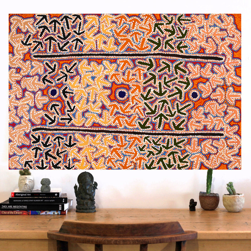 Aboriginal Artwork by Jeffrey Jangala Gallagher, Yankirri Jukurrpa (Emu Dreaming) - Ngarlikurlangu, 91x61cm