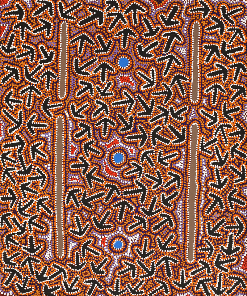 Aboriginal Artwork by Jeffrey Jangala Gallagher, Yankirri Jukurrpa (Emu Dreaming) - Ngarlikurlangu, 91x76cm