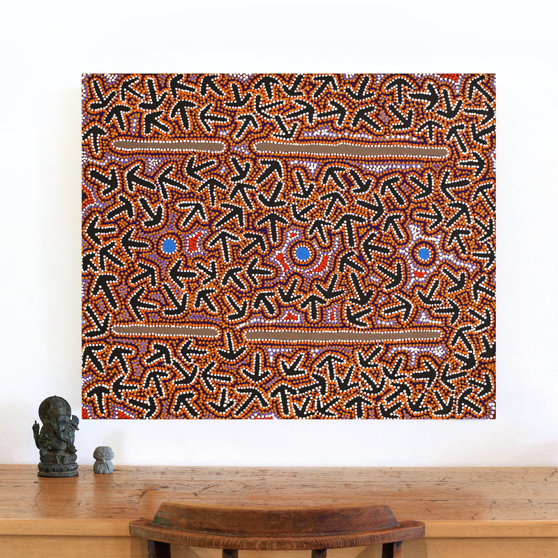 Aboriginal Artwork by Jeffrey Jangala Gallagher, Yankirri Jukurrpa (Emu Dreaming) - Ngarlikurlangu, 91x76cm
