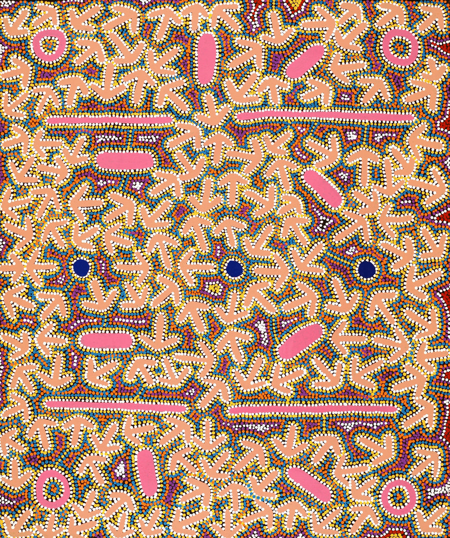 Aboriginal Artwork by Jeffrey Jangala Gallagher, Yankirri Jukurrpa (Emu Dreaming) - Ngarlikurlangu, 91x76cm