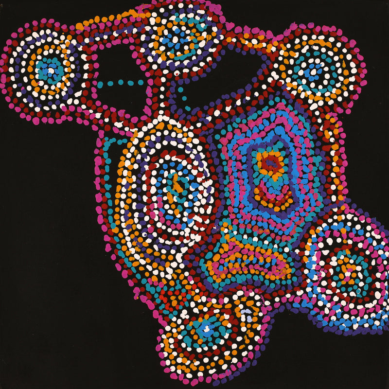 Aboriginal Artwork by Jeani Napangardi Lewis, Mina Mina Jukurrpa, 46x46cm