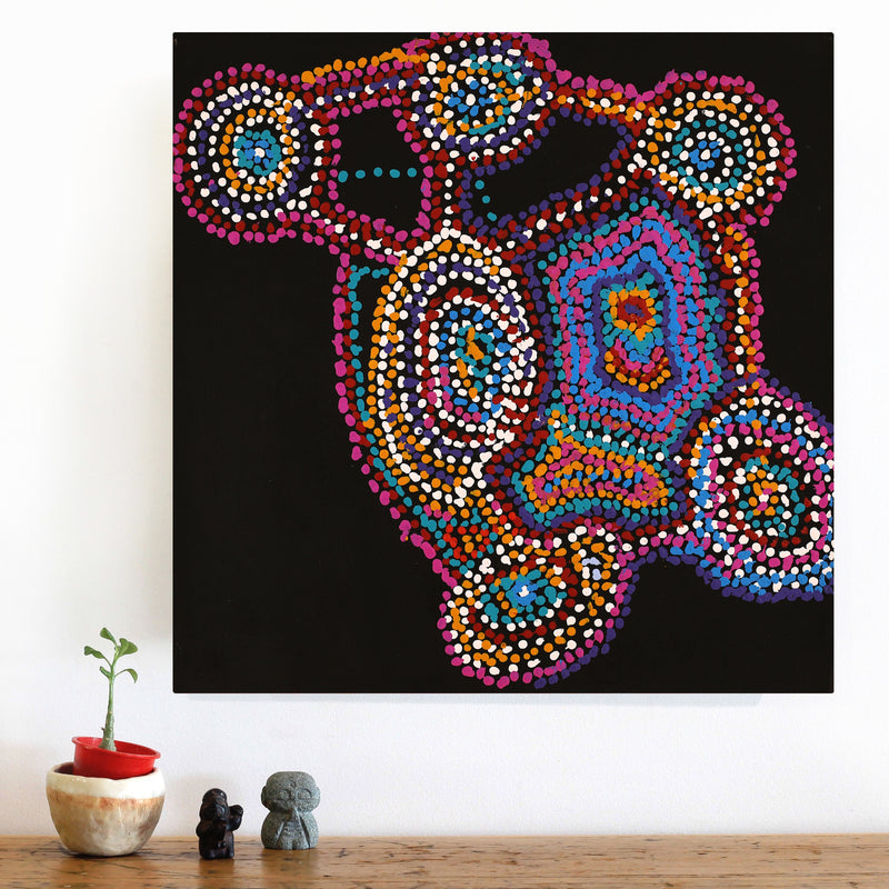 Aboriginal Artwork by Jeani Napangardi Lewis, Mina Mina Jukurrpa, 46x46cm